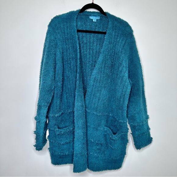 Barefoot Dreams CozyChic Boardwalk Cardigan in Deep Teal - Picture 3 of 10